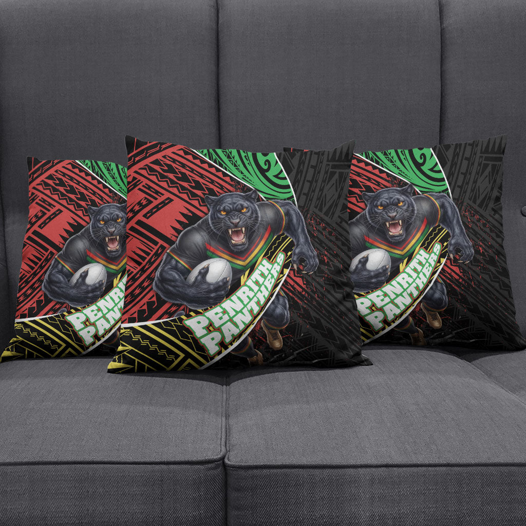 Penrith Panthers Rugby Pillow Cover Tribal Polynesian Power Art - Lightning Mascot