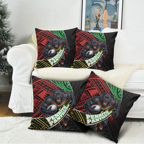 Penrith Panthers Rugby Pillow Cover Tribal Polynesian Power Art - Lightning Mascot