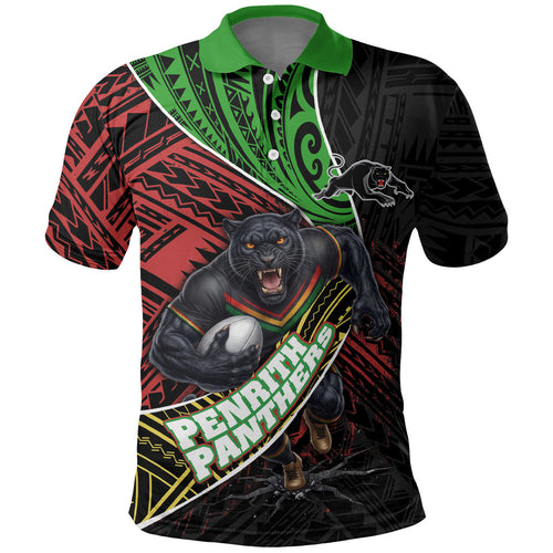 Penrith Panthers Rugby Polo Shirt Tribal Polynesian Power Art - Lightning Mascot