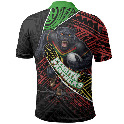 Penrith Panthers Rugby Polo Shirt Tribal Polynesian Power Art - Lightning Mascot