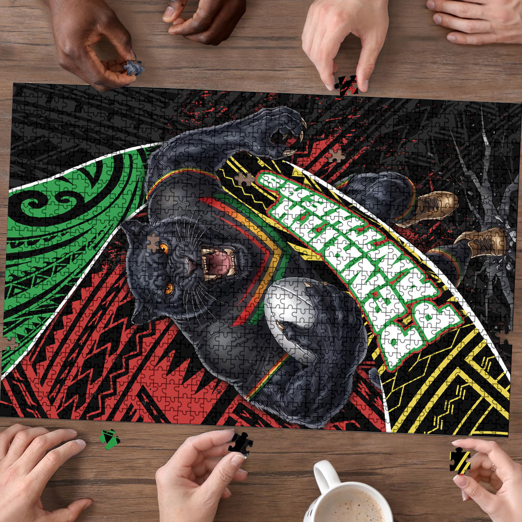 Penrith Panthers Rugby Puzzle Tribal Polynesian Power Art - Lightning Mascot