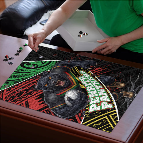 Penrith Panthers Rugby Puzzle Tribal Polynesian Power Art - Lightning Mascot