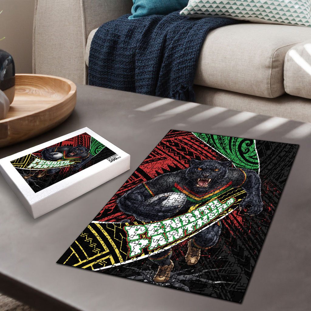 Penrith Panthers Rugby Puzzle Tribal Polynesian Power Art - Lightning Mascot