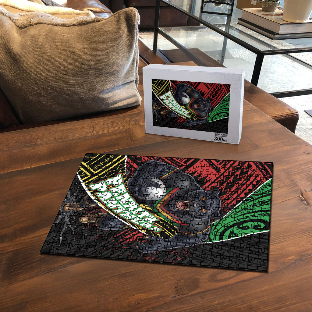 Penrith Panthers Rugby Puzzle Tribal Polynesian Power Art - Lightning Mascot