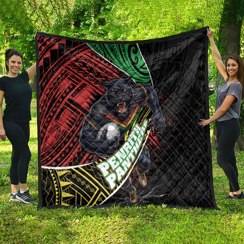 Penrith Panthers Rugby Quilt Tribal Polynesian Power Art - Lightning Mascot