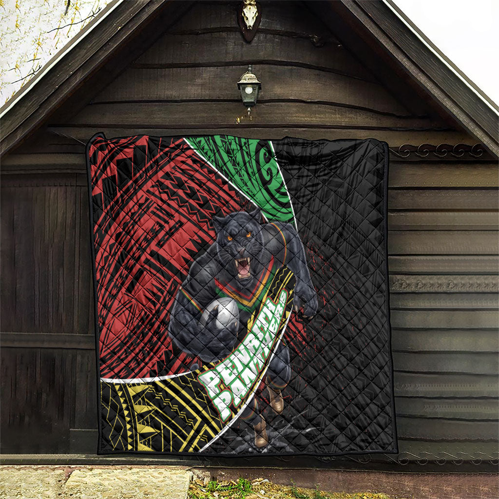 Penrith Panthers Rugby Quilt Tribal Polynesian Power Art - Lightning Mascot
