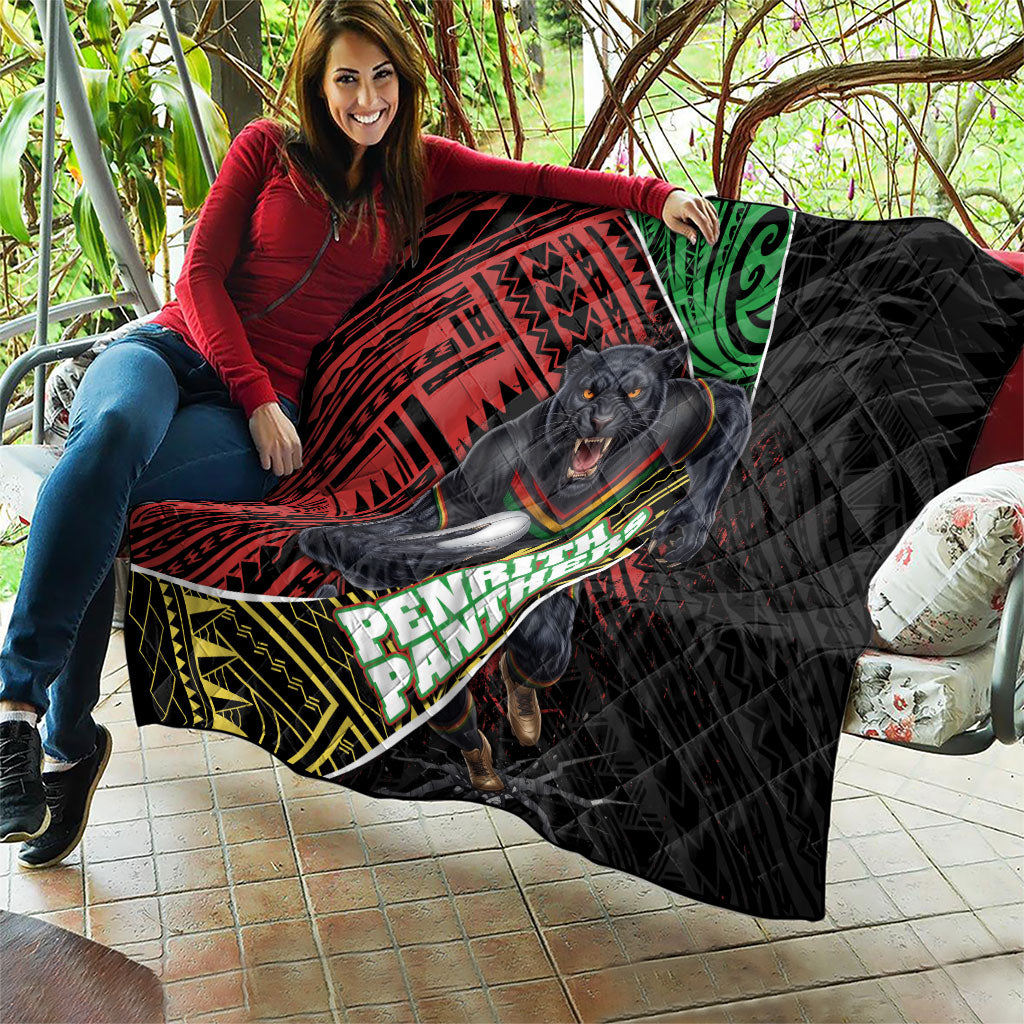 Penrith Panthers Rugby Quilt Tribal Polynesian Power Art - Lightning Mascot
