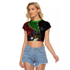 Penrith Panthers Rugby Raglan Cropped T Shirt Tribal Polynesian Power Art - Lightning Mascot