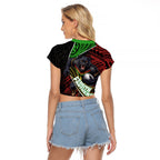 Penrith Panthers Rugby Raglan Cropped T Shirt Tribal Polynesian Power Art - Lightning Mascot