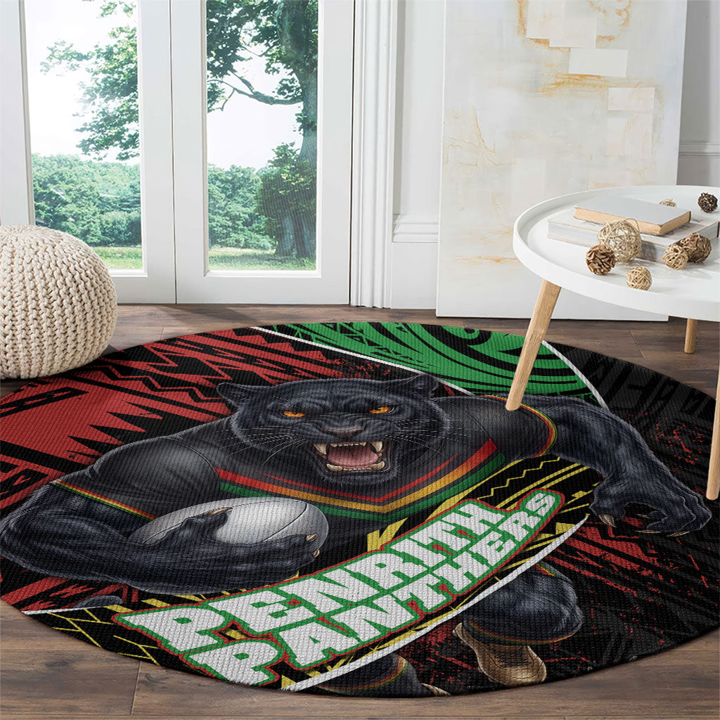 Penrith Panthers Rugby Round Carpet Tribal Polynesian Power Art - Lightning Mascot