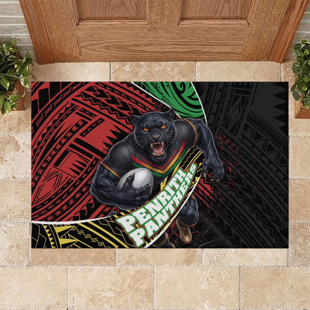 Penrith Panthers Rugby Rubber Doormat Tribal Polynesian Power Art - Lightning Mascot