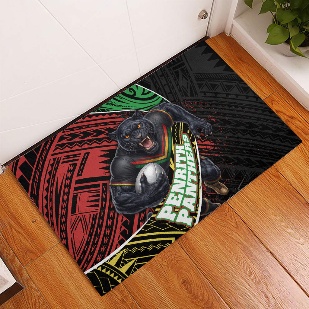 Penrith Panthers Rugby Rubber Doormat Tribal Polynesian Power Art - Lightning Mascot