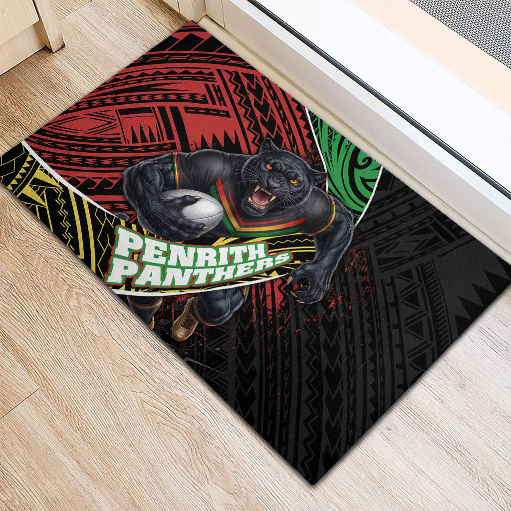 Penrith Panthers Rugby Rubber Doormat Tribal Polynesian Power Art - Lightning Mascot