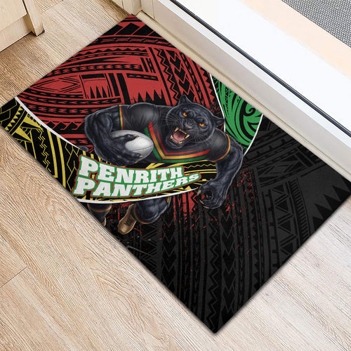 Penrith Panthers Rugby Rubber Doormat Tribal Polynesian Power Art - Lightning Mascot