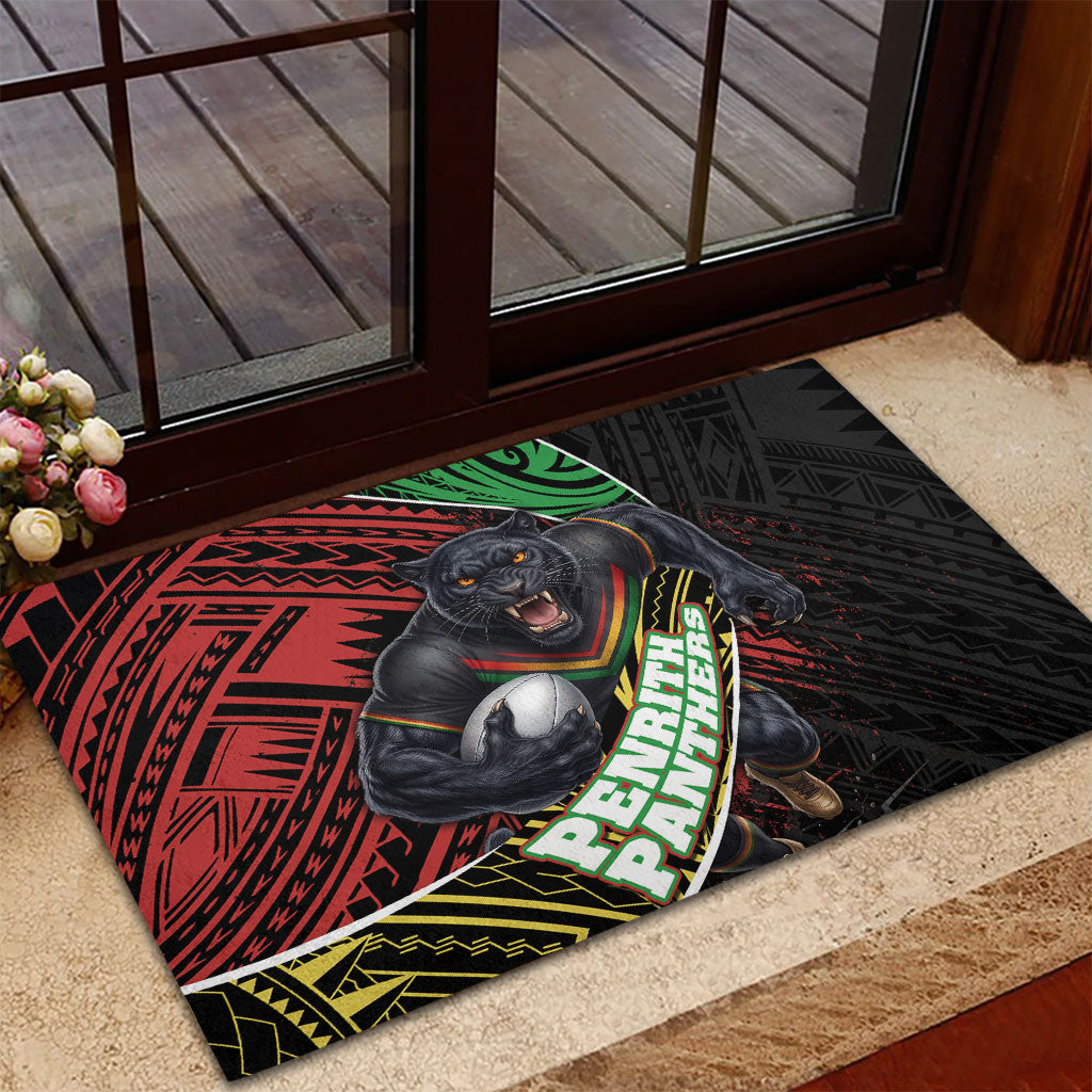 Penrith Panthers Rugby Rubber Doormat Tribal Polynesian Power Art - Lightning Mascot