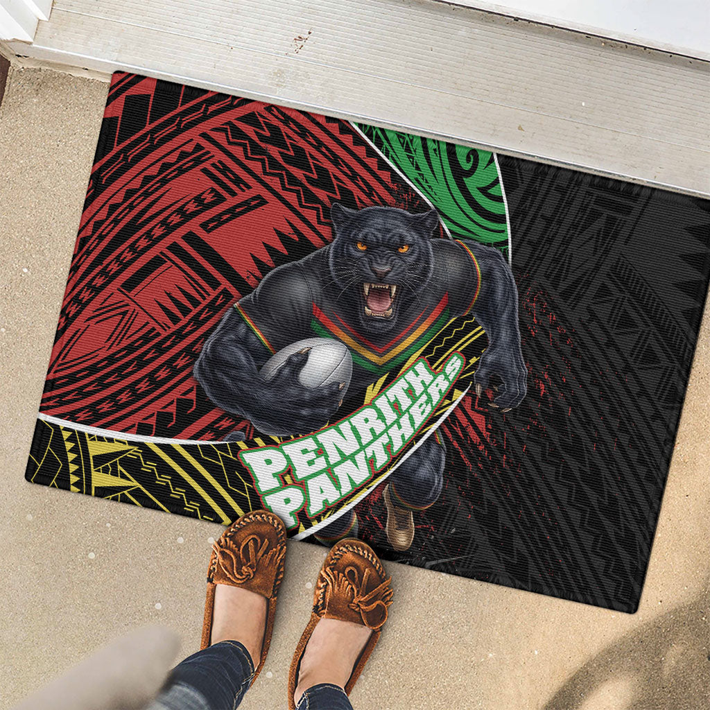 Penrith Panthers Rugby Rubber Doormat Tribal Polynesian Power Art - Lightning Mascot