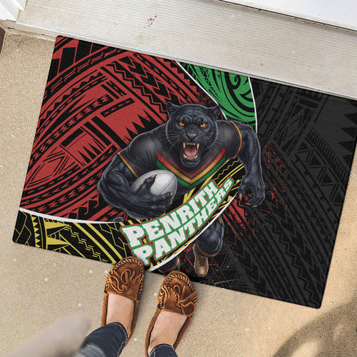 Penrith Panthers Rugby Rubber Doormat Tribal Polynesian Power Art - Lightning Mascot