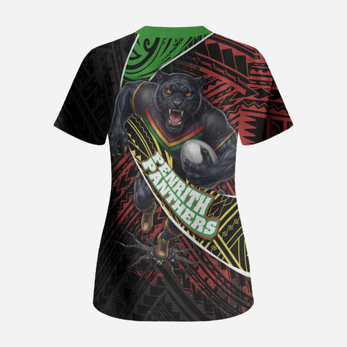Penrith Panthers Rugby Scrub Top Tribal Polynesian Power Art - Lightning Mascot