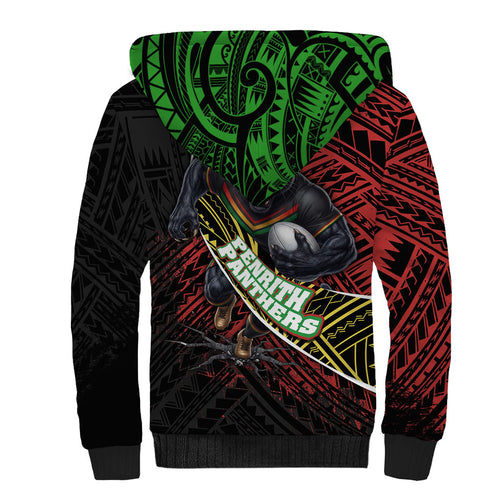 Penrith Panthers Rugby Sherpa Hoodie Tribal Polynesian Power Art - Lightning Mascot
