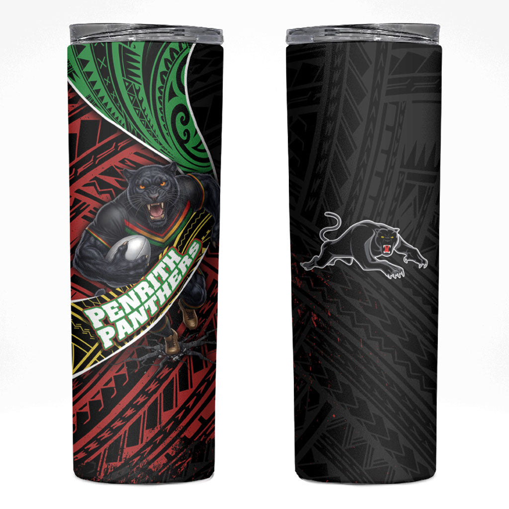 Penrith Panthers Rugby Skinny Tumbler Tribal Polynesian Power Art - Lightning Mascot