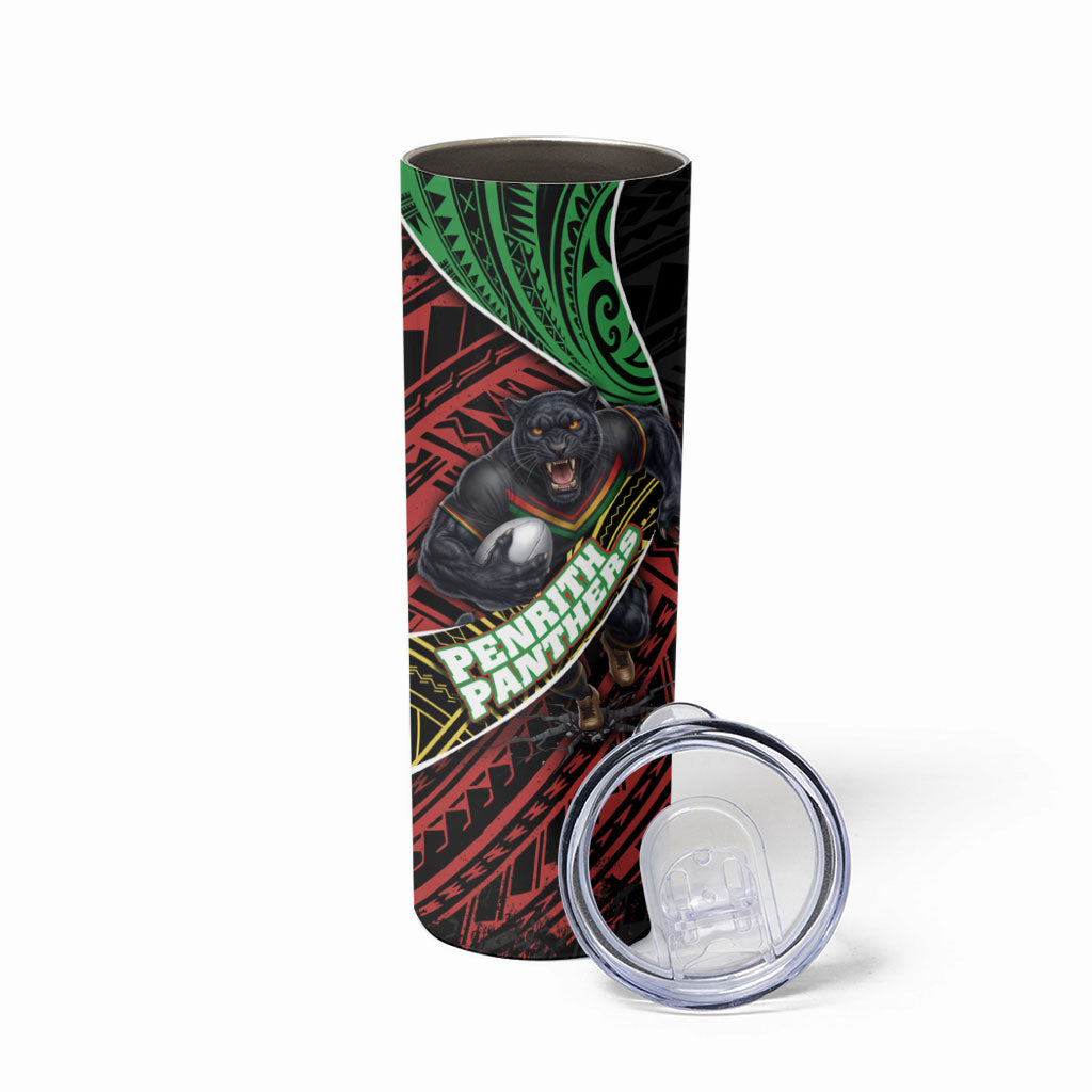 Penrith Panthers Rugby Skinny Tumbler Tribal Polynesian Power Art - Lightning Mascot