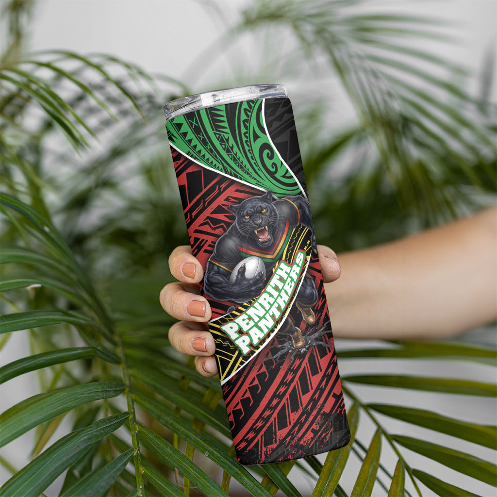 Penrith Panthers Rugby Skinny Tumbler Tribal Polynesian Power Art - Lightning Mascot