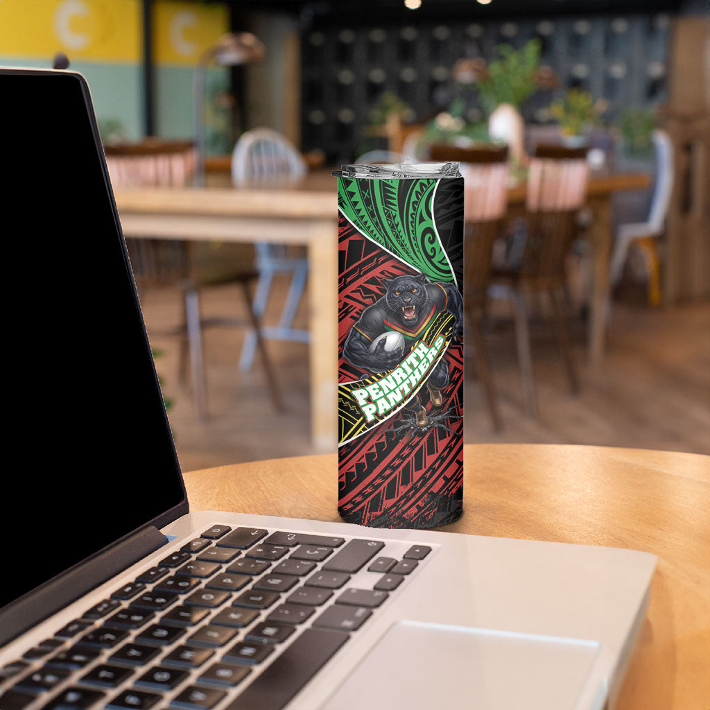 Penrith Panthers Rugby Skinny Tumbler Tribal Polynesian Power Art - Lightning Mascot