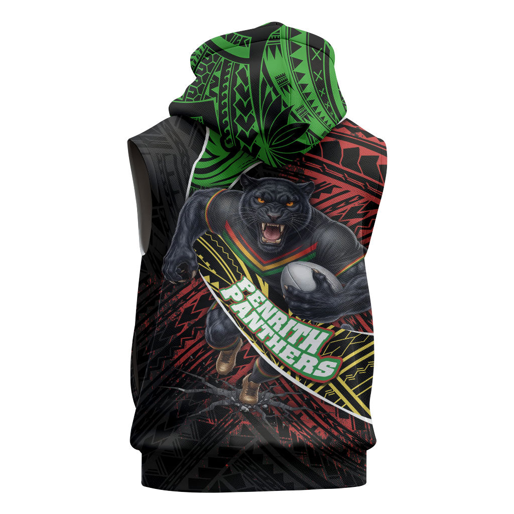 Penrith Panthers Rugby Sleeveless Hoodie Tribal Polynesian Power Art - Lightning Mascot