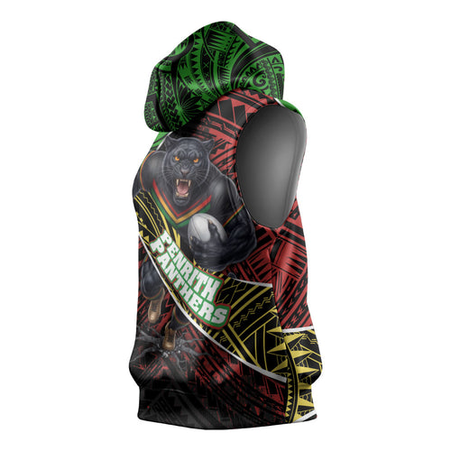 Penrith Panthers Rugby Sleeveless Hoodie Tribal Polynesian Power Art - Lightning Mascot