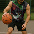 Penrith Panthers Rugby Sleeveless Hoodie Tribal Polynesian Power Art - Lightning Mascot