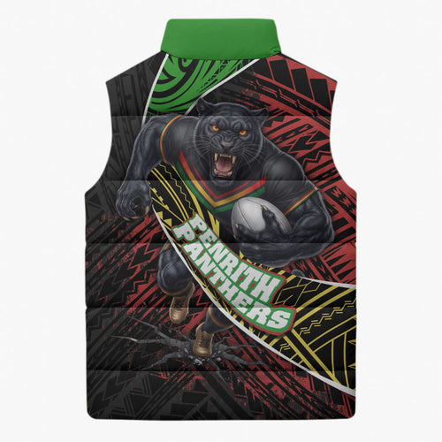 Penrith Panthers Rugby Sleeveless Puffer Jacket Tribal Polynesian Power Art - Lightning Mascot
