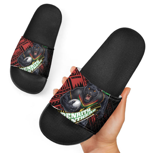 Penrith Panthers Rugby Slide Sandals Tribal Polynesian Power Art - Lightning Mascot