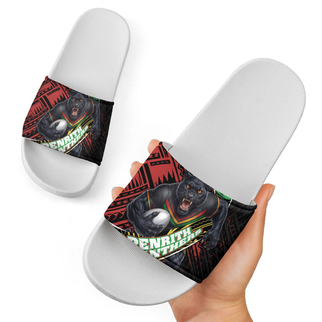 Penrith Panthers Rugby Slide Sandals Tribal Polynesian Power Art - Lightning Mascot