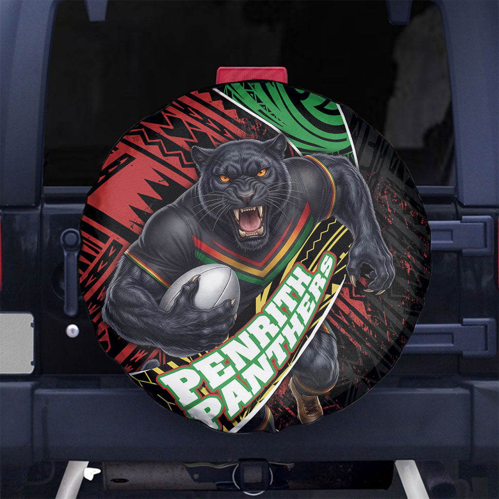 Penrith Panthers Rugby Spare Tire Cover Tribal Polynesian Power Art - Lightning Mascot