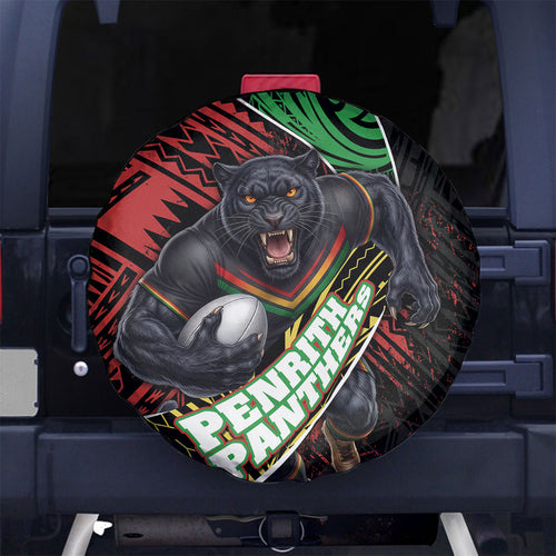 Penrith Panthers Rugby Spare Tire Cover Tribal Polynesian Power Art - Lightning Mascot