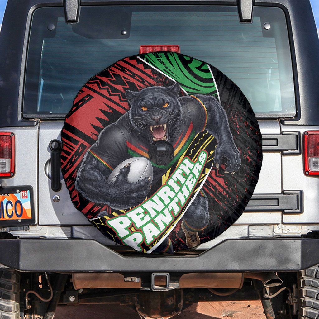 Penrith Panthers Rugby Spare Tire Cover Tribal Polynesian Power Art - Lightning Mascot