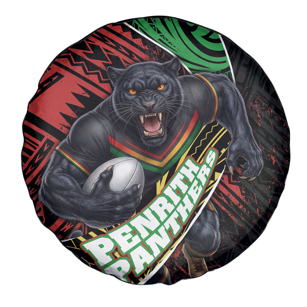 Penrith Panthers Rugby Spare Tire Cover Tribal Polynesian Power Art - Lightning Mascot