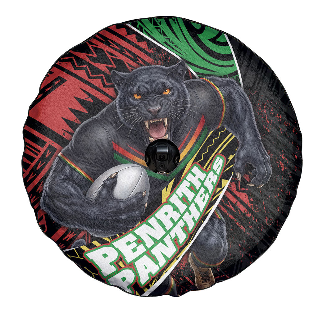 Penrith Panthers Rugby Spare Tire Cover Tribal Polynesian Power Art - Lightning Mascot