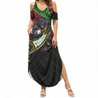 Penrith Panthers Rugby Summer Maxi Dress Tribal Polynesian Power Art - Lightning Mascot
