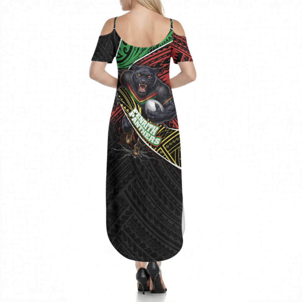 Penrith Panthers Rugby Summer Maxi Dress Tribal Polynesian Power Art - Lightning Mascot