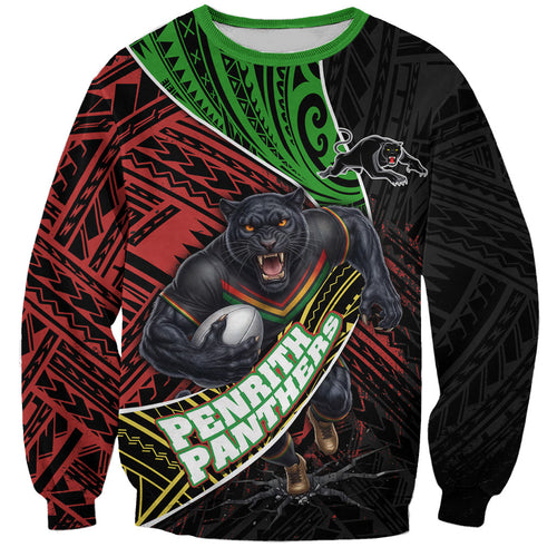 Penrith Panthers Rugby Sweatshirt Tribal Polynesian Power Art - Lightning Mascot