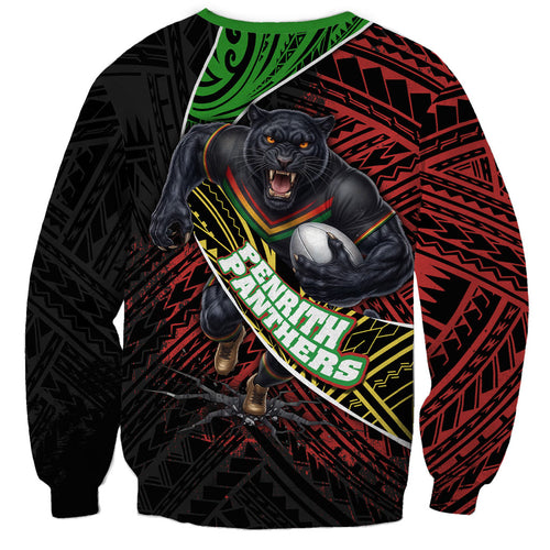 Penrith Panthers Rugby Sweatshirt Tribal Polynesian Power Art - Lightning Mascot