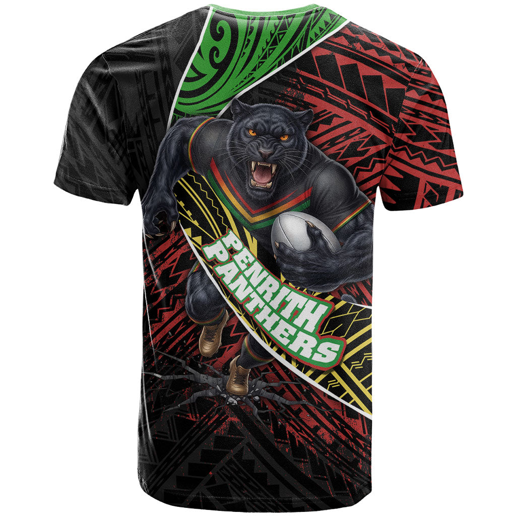 Penrith Panthers Rugby T Shirt Tribal Polynesian Power Art - Lightning Mascot