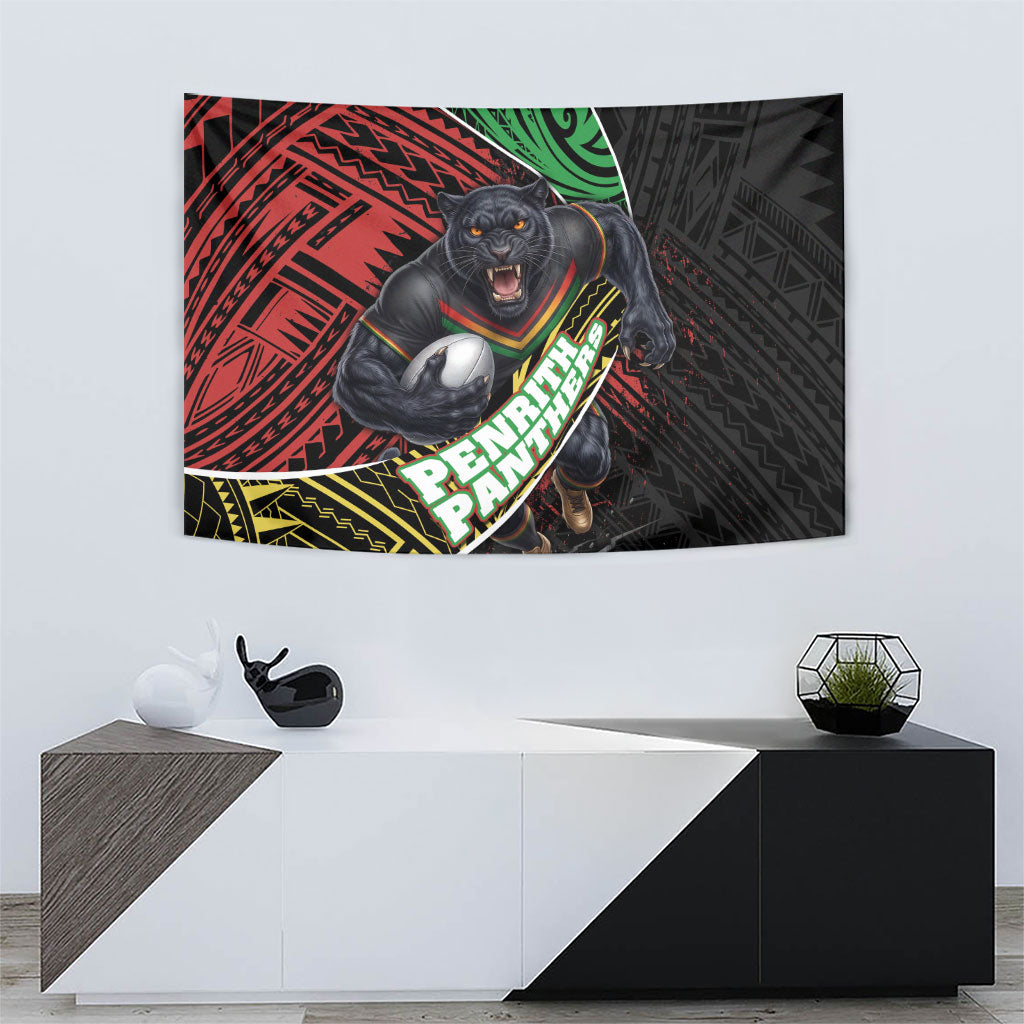 Penrith Panthers Rugby Tapestry Tribal Polynesian Power Art - Lightning Mascot