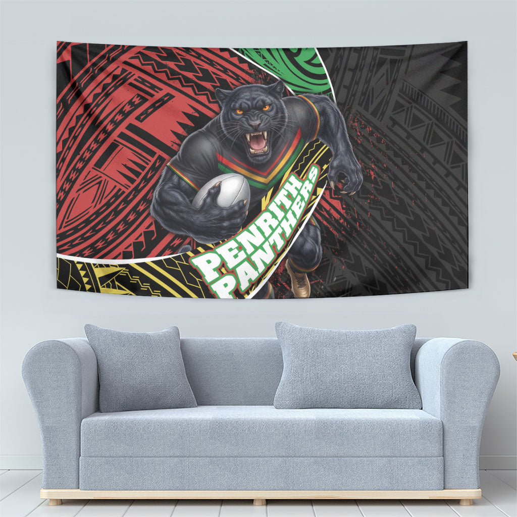 Penrith Panthers Rugby Tapestry Tribal Polynesian Power Art - Lightning Mascot