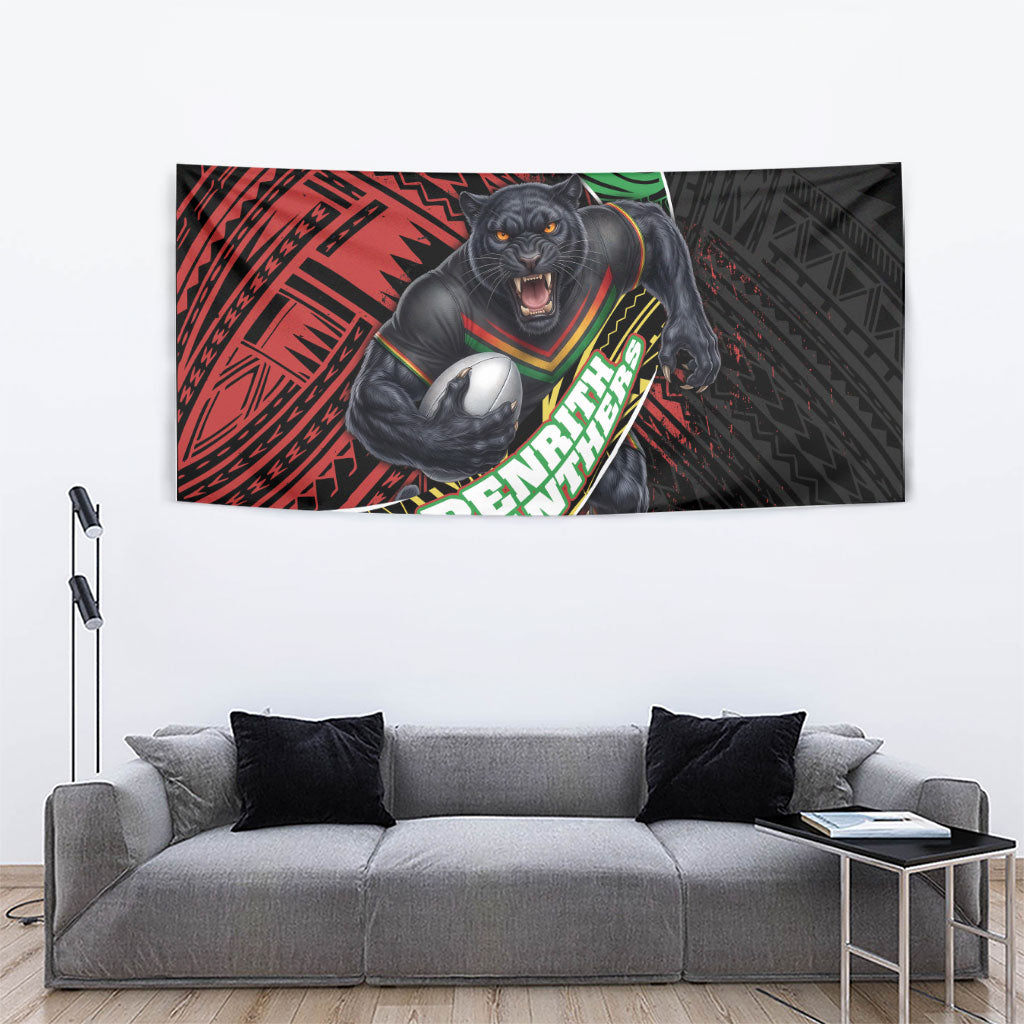 Penrith Panthers Rugby Tapestry Tribal Polynesian Power Art - Lightning Mascot