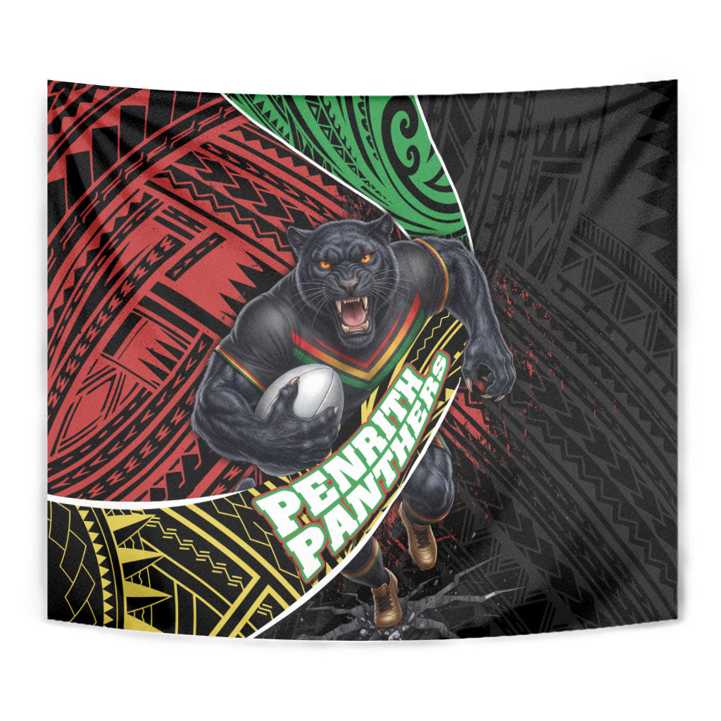 Penrith Panthers Rugby Tapestry Tribal Polynesian Power Art - Lightning Mascot