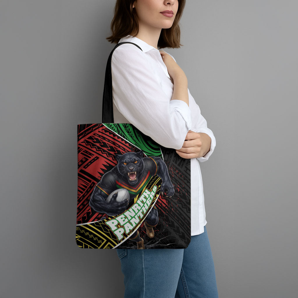 Penrith Panthers Rugby Tote Bag Tribal Polynesian Power Art - Lightning Mascot