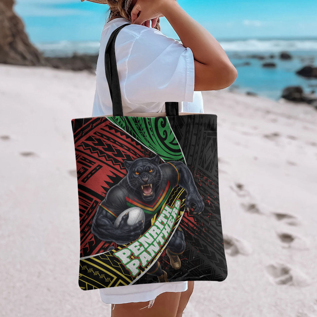 Penrith Panthers Rugby Tote Bag Tribal Polynesian Power Art - Lightning Mascot