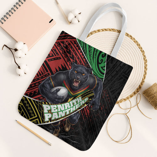 Penrith Panthers Rugby Tote Bag Tribal Polynesian Power Art - Lightning Mascot